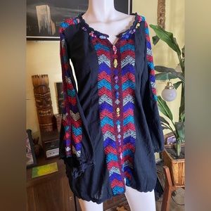 Free People boho tunic blouse dress hippie embroidered festival freebird